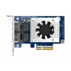 QNAP Dual-port BASET 10GbE network expansion card; low-profile form factor; PCIe Gen3 x4; Aquantia AQC107 - QXG-10G2T