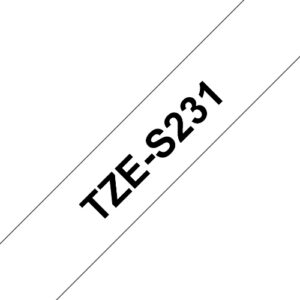 NASTRO BROTHER TZES231 Laminato con adesivo resistente da 12 mm (8 m) Nero/Bianco