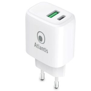 ALIMENTATORE ATLANTIS UNIVERSALE per SMARTPHONE E TABLET P008-PD20GN-2U AC 20W output 1xUSB 1xUSB-C PD TECNOLOGIA GAN