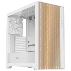 CASE ITEK TOWER "Case WOODY" Gaming Tower 2*USB3,1*USB-C 3*12cm fan ARGB,  Temp Glass Sidel, BIANCO+Wood Front -  ITGCAWO28W